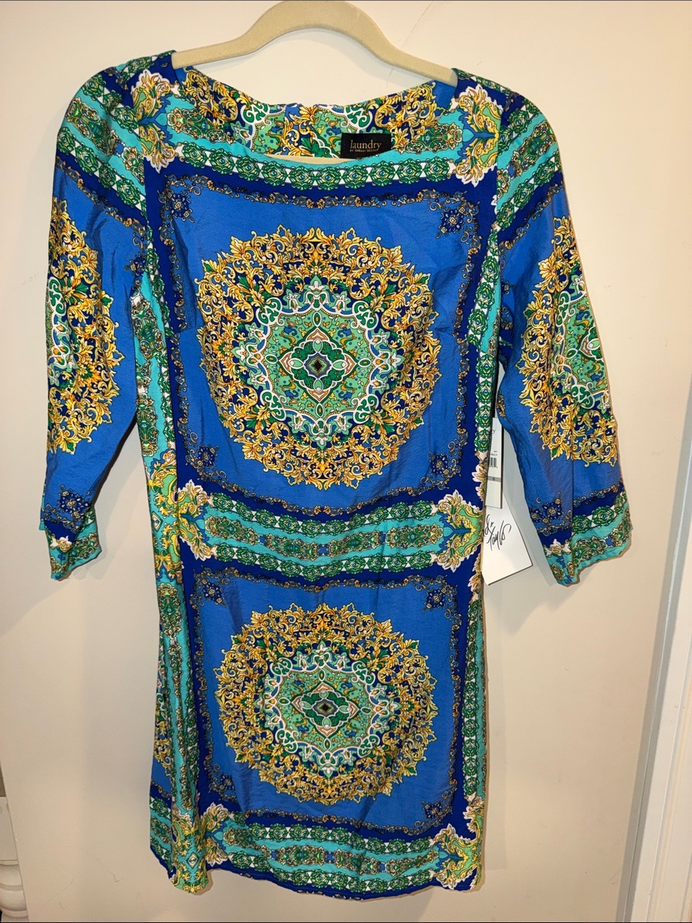 Laundry By Shelli Segal Blue and Green Medallion Midi Dress